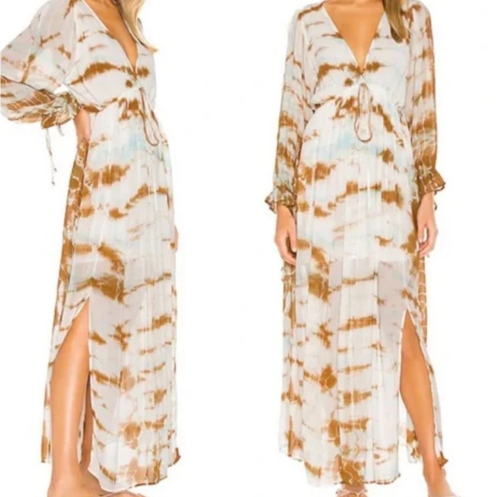 Revolve young fabulous broke dawn tie dye maxi dress in yellow size medium